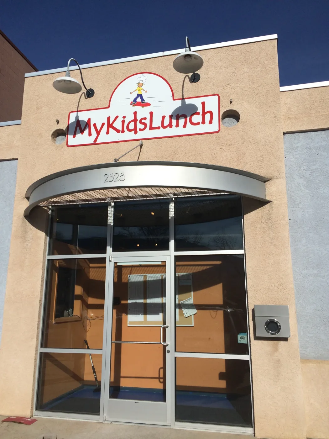 MyKidsLunch sign over the kitchen entrance