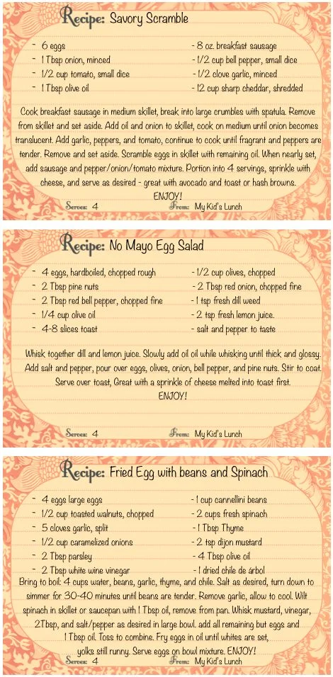 Recipe card: Savory Scramble, No-Mayo Egg Salad & Fried Egg with Beans and Spinach